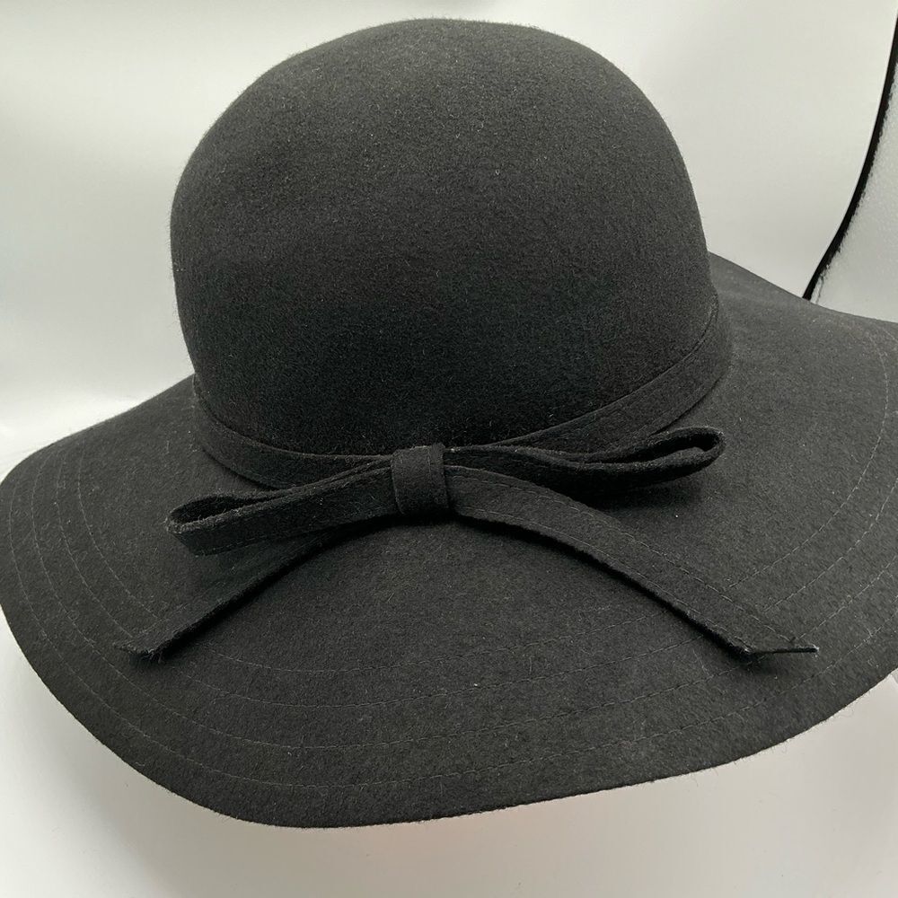 Black Wool  Floppy Hat Bow Detail one size fits most